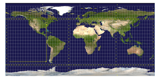 UTM zones.(Source: https://en.wikipedia.org/wiki/Universal_Transverse_Mercator_coordinate_system)